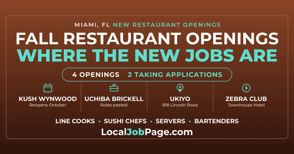 Miami's Fall Restaurant Openings Are Hiring: Kush Wynwood, Uchibā, UKIYO and Zebra Club