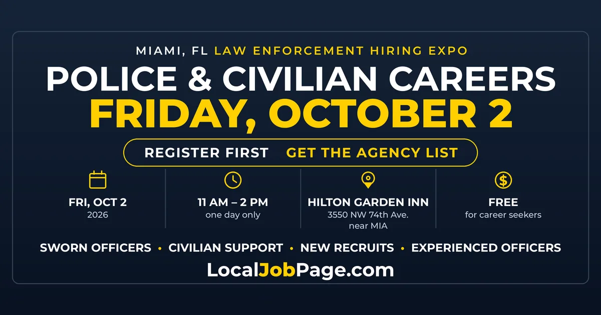 Miami Law Enforcement Hiring Expo Oct. 2: Free Police and Civilian Job Fair Near MIA