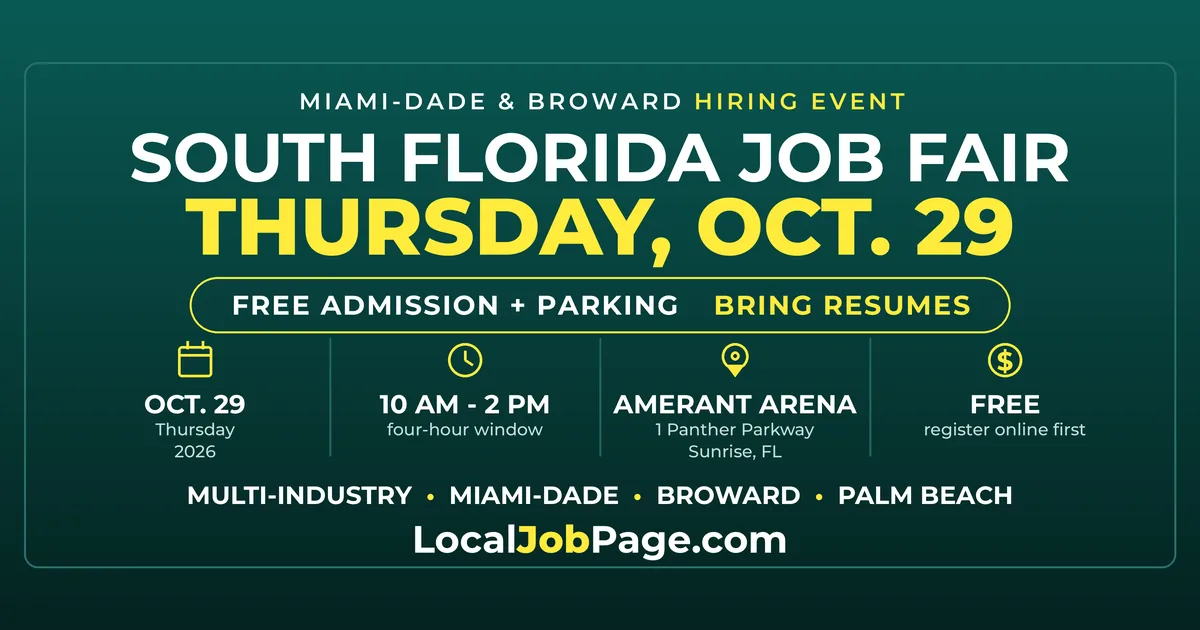 South Florida Job Fair Oct. 29 in Sunrise: Free Hiring Event for Miami Job Seekers